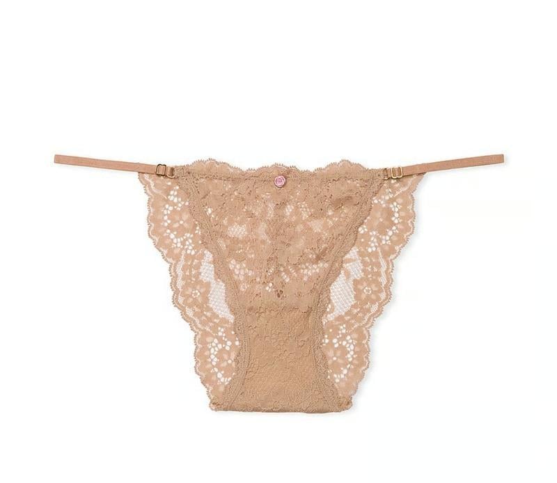 Трусики-стрінги жіночі мереживні зі стразами Victoria's Secret Dream Angels S Бежевий (2781575123) - фото 3