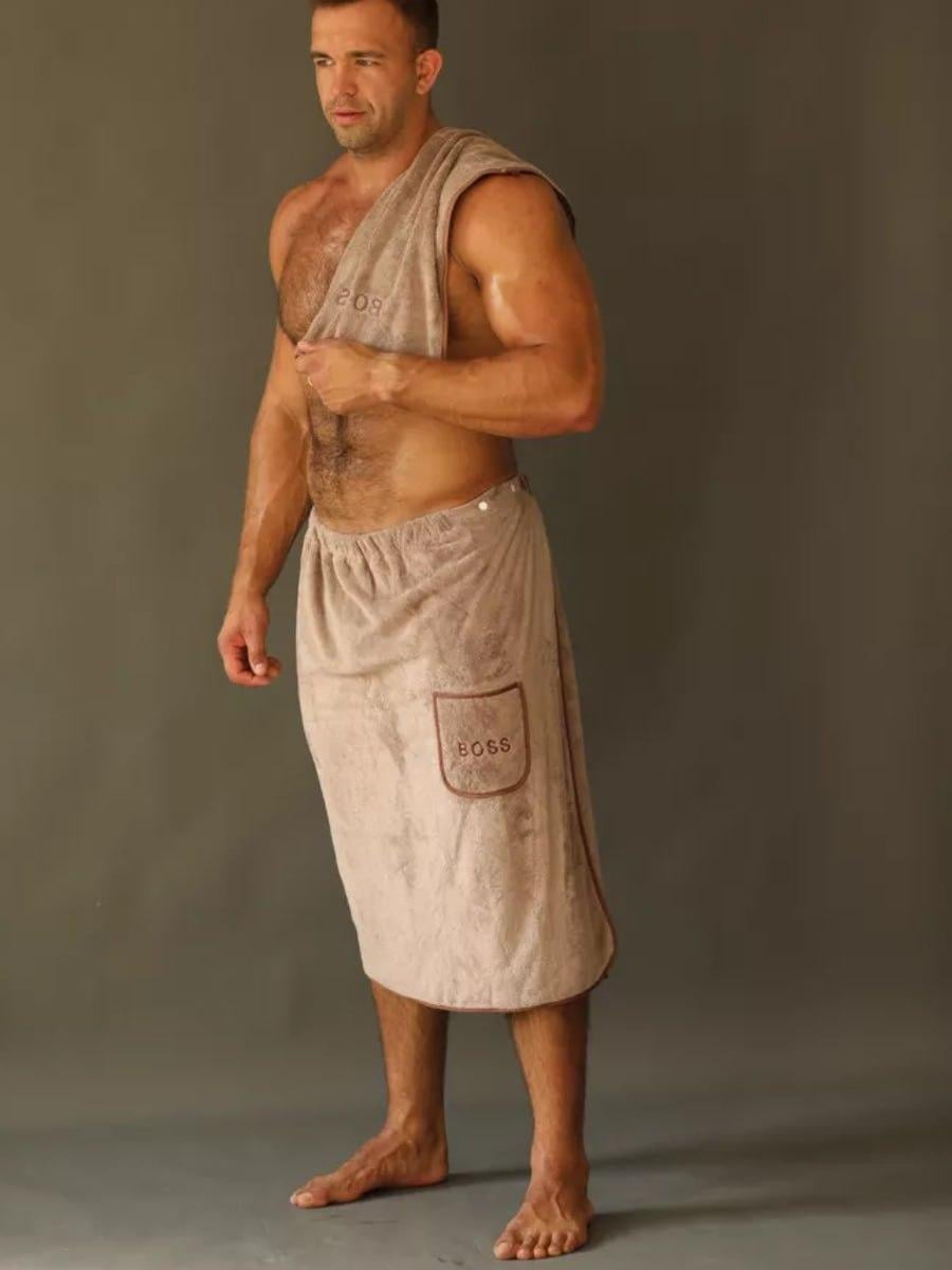 Килт мужской банный с карманом 85х150 см Капучино (Д-novo-m-sauna-014)