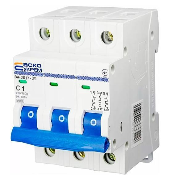 Автоматический выключатель АСКО-УКРЕМ ВА-2017 3 полюса 1A C (A0010170038)