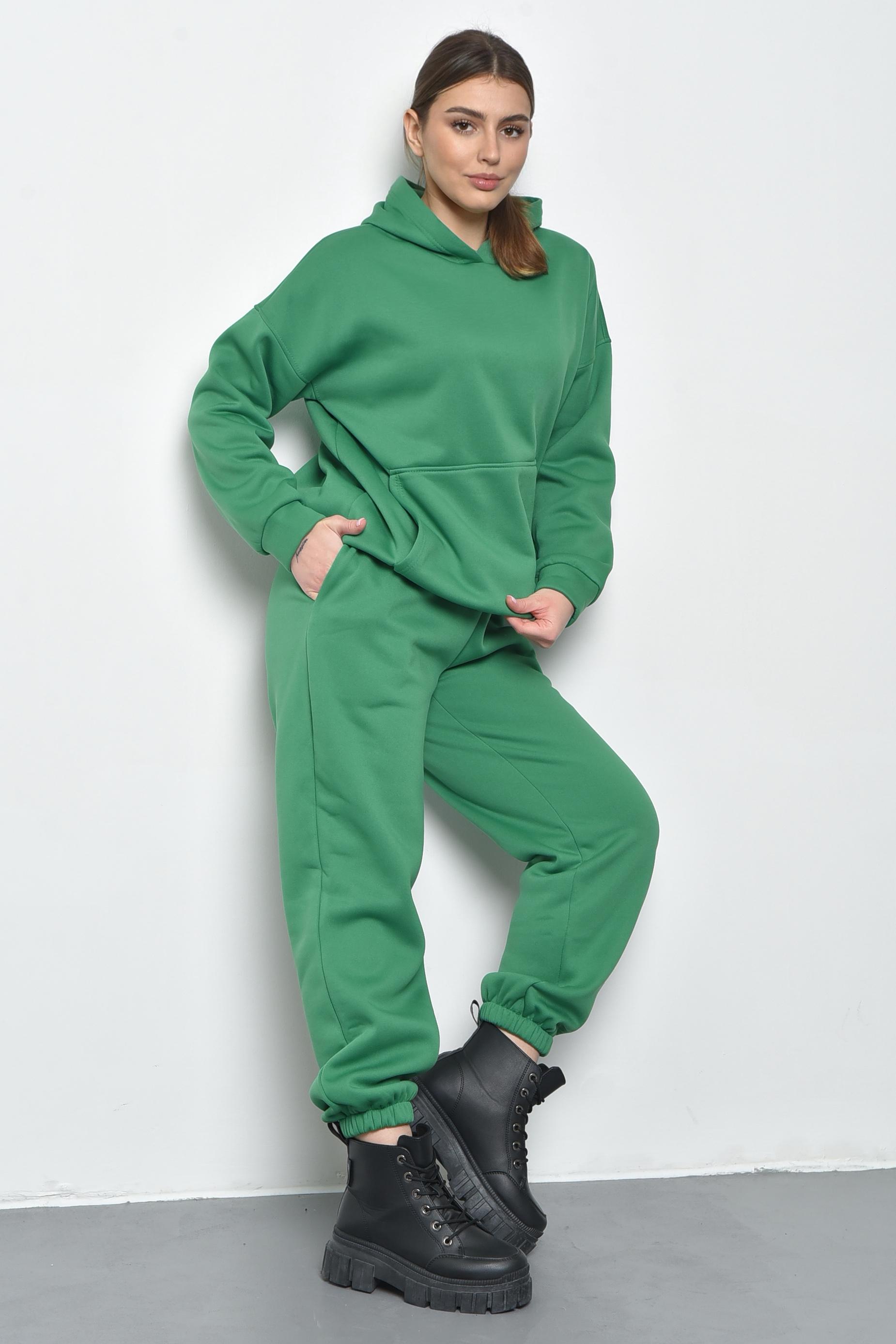 Спортивний костюм жіночий на флісі M-L Зелений (168794) - фото 2 Спортивний костюм жіночий на флісі M-L Зелений (168794) - фото 2