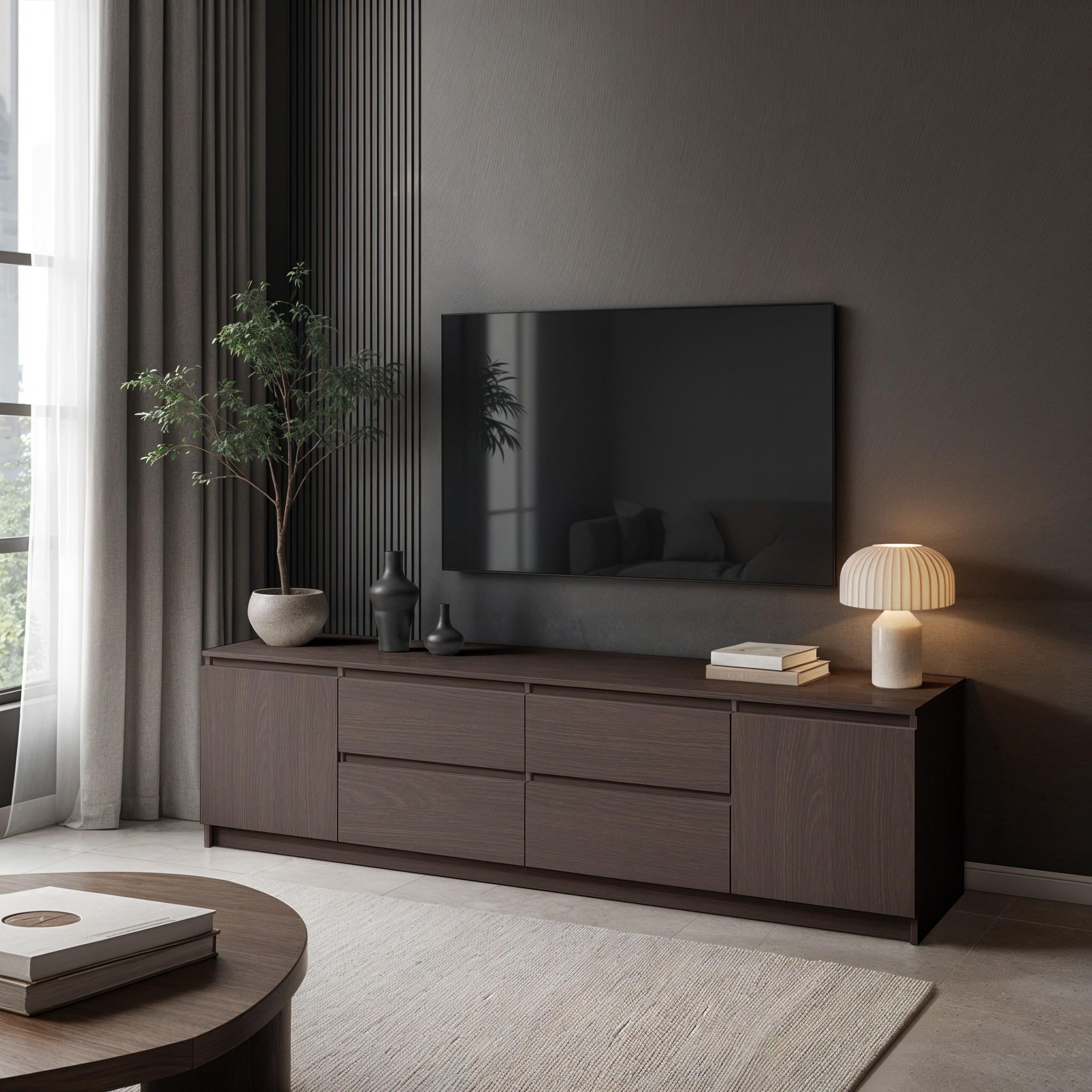 Тумба под телевизор на 4 ящика без ручек Everest 1804х370х510 мм Венге Магия