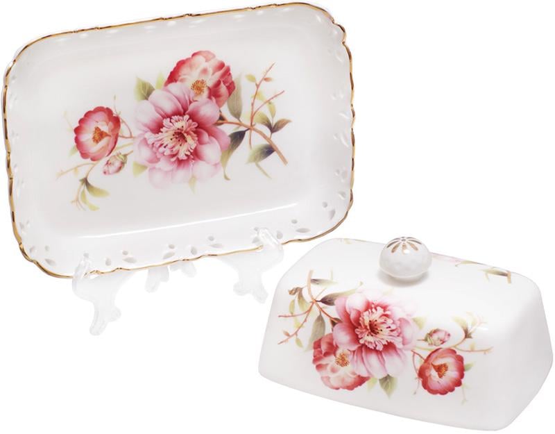 Масленка Букет роз-127 17x12x6,5 см фарфоровая (BD-222-127)