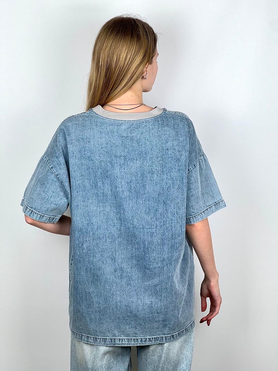 Футболка женская из денима OS Серый (#25018-01) - фото 2