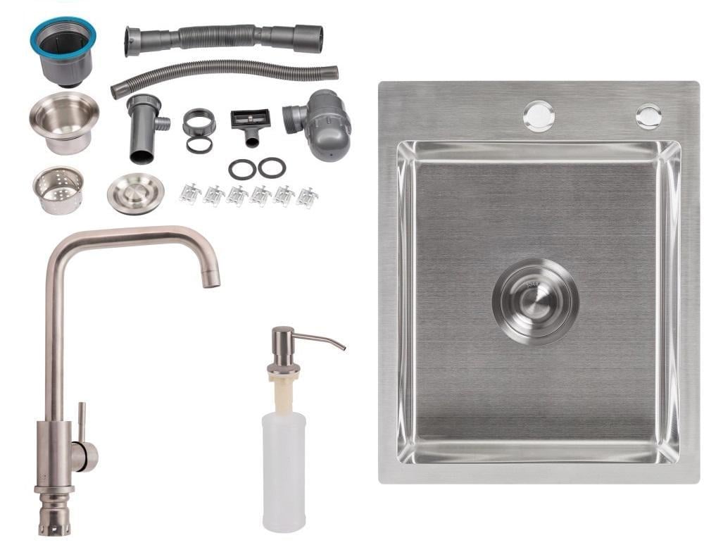 Мийка для кухні Lidz із змішувачем з дозатором 40х50 см Сатин (ldds4050G)