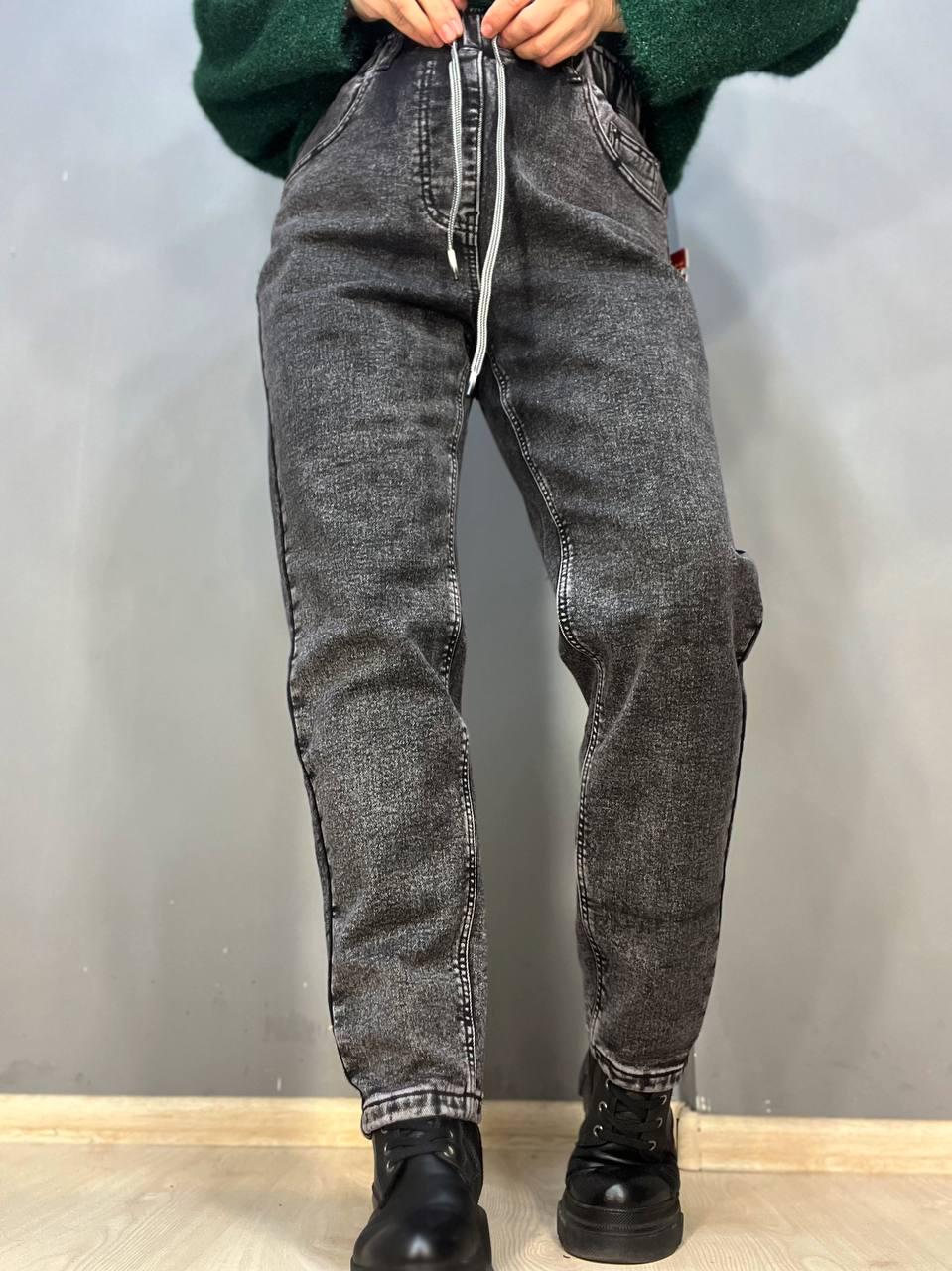 Джинси жіночі Vanver 81957 МОМ на резинці шнурок утеплені батал р. 31 Чорний (3112) - фото 5