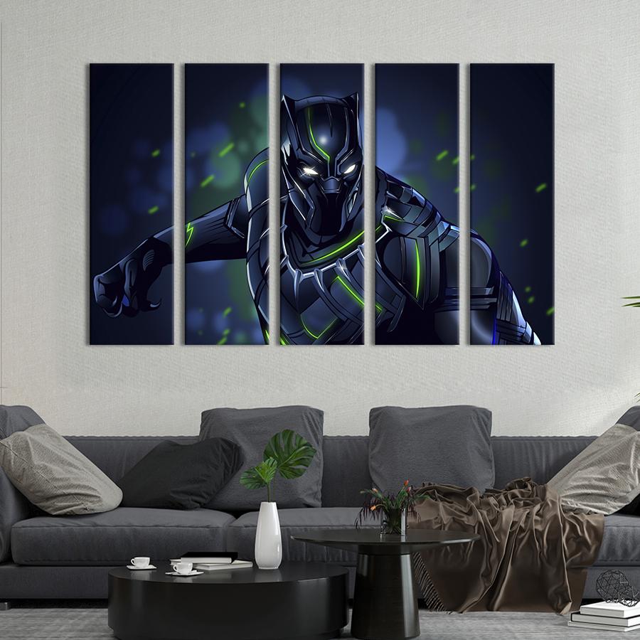 Модульная картина из 5 частей Black Panther Marvel 132x80 см (666-51)