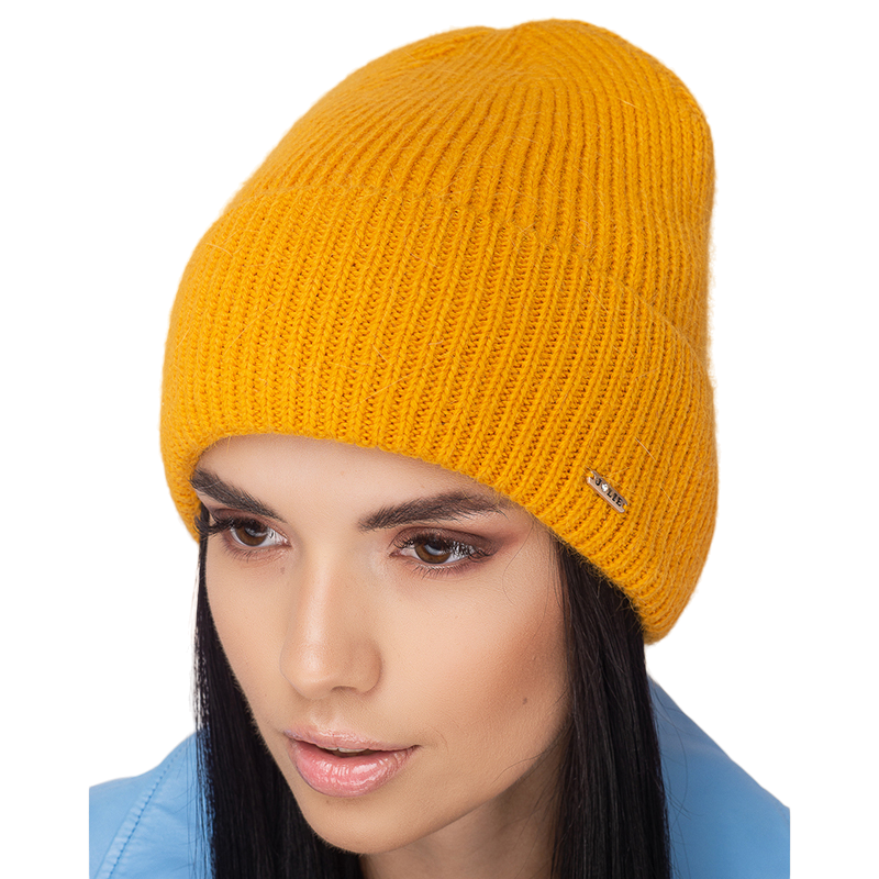 Шапка женская ангоровая Leks ГРАФИНЯ с отворотом утепленная флисом One size Янтарный (131151)