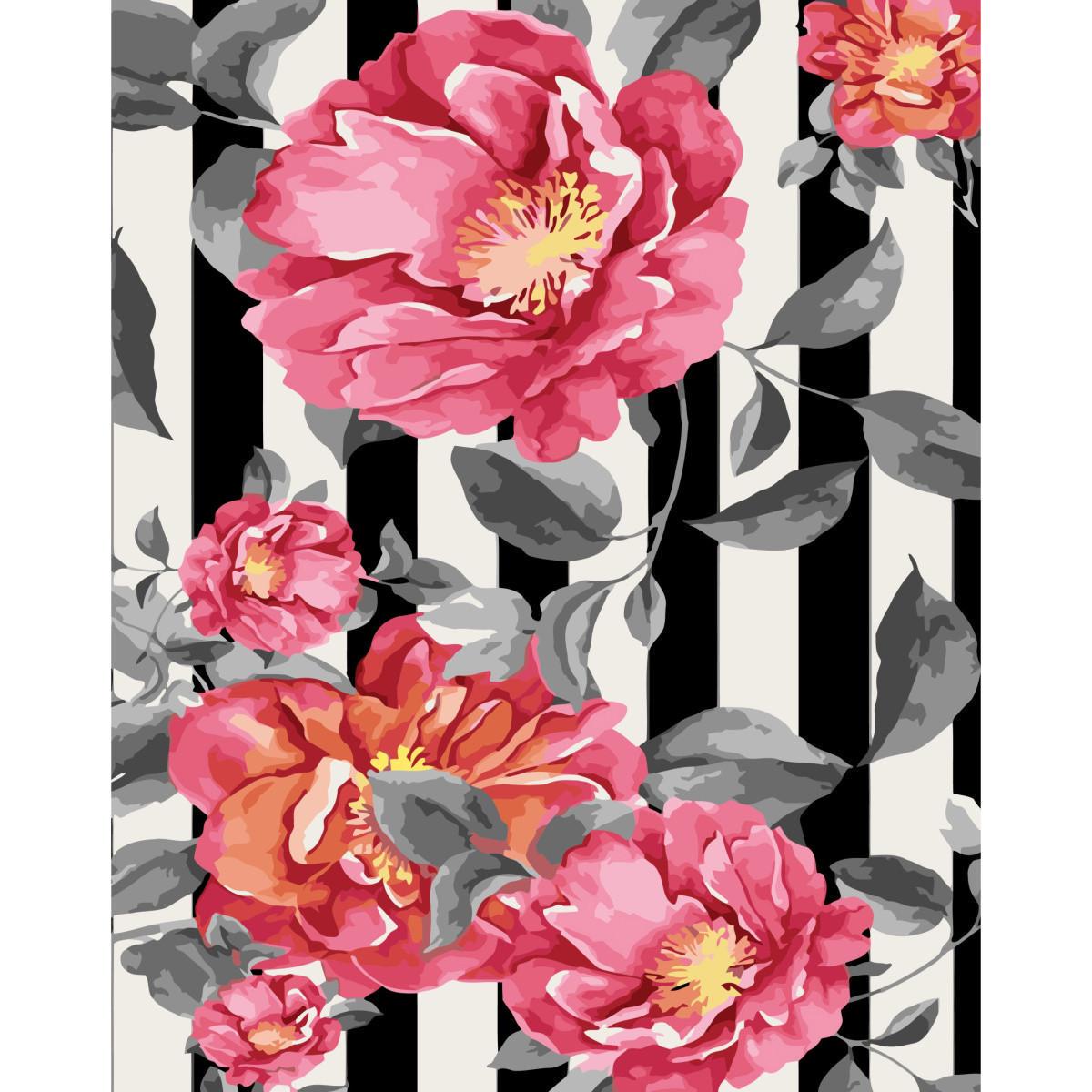 Картина по номерам Strateg Премиум Цветы в полосах с лаком 40х50 см (SY6799)