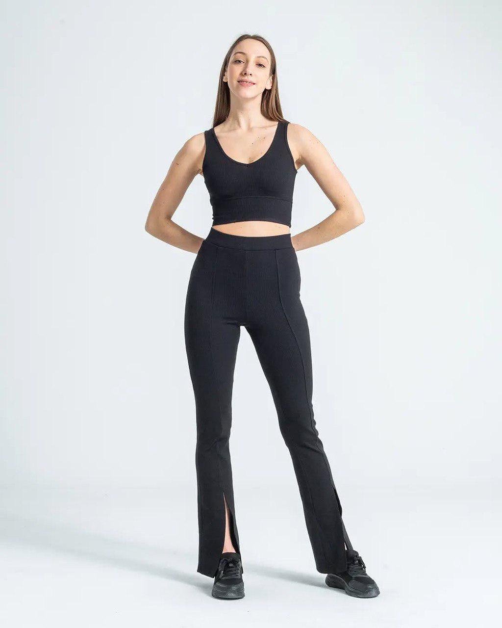 Лосини жіночі INCEBELLI 4190 шов розріз кльош рубчик з високою талією S Чорний (1021) - фото 5