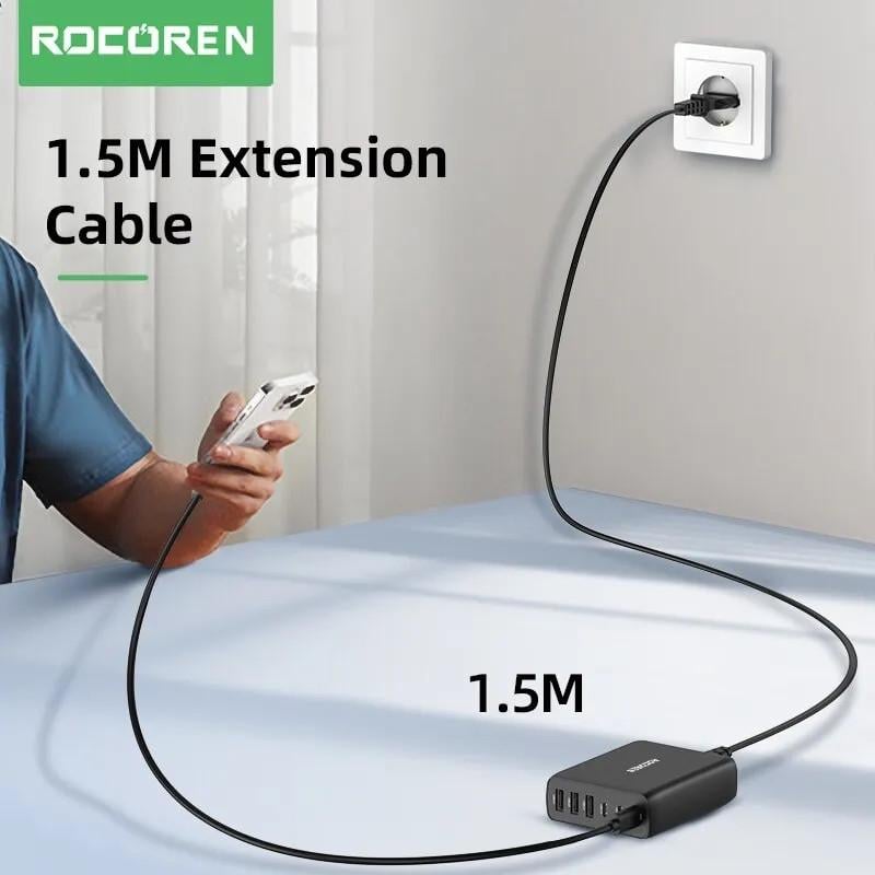 Зарядний пристрій мережевий Rocoren Gan Desktop Charger 100w 3 Type-C/3 USB PD 30w (25397440) - фото 5 Зарядний пристрій мережевий Rocoren Gan Desktop Charger 100w 3 Type-C/3 USB PD 30w (25397440) - фото 5