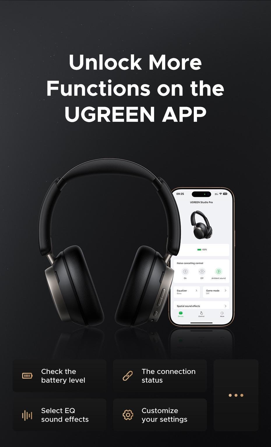 Навушники бездротові Ugreen Studio Pro ANC 48 дБ Hi-Res Audio LDAC до 120 годин (29516818) - фото 6 Навушники бездротові Ugreen Studio Pro ANC 48 дБ Hi-Res Audio LDAC до 120 годин (29516818) - фото 6