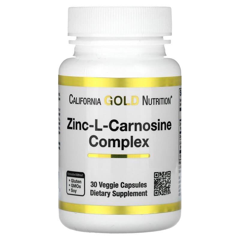 Цинк-L-карнозин California Gold Nutrition Zinc L-Carnosine Complex для шлунка 30 рослинних капс. (2134753881)