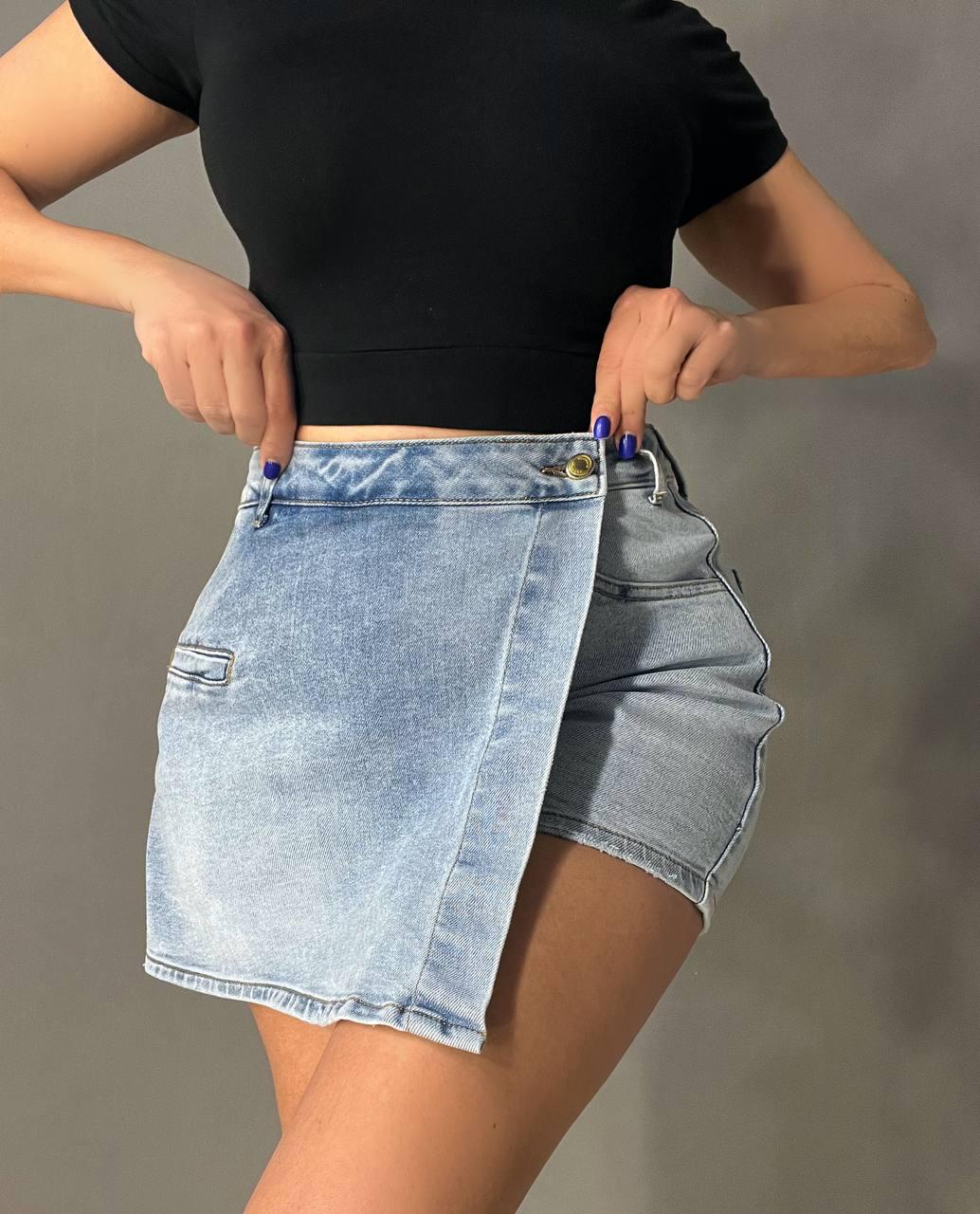 Шорты юбка женские M.Sara 6077 джинсовые короткие L Голубой (4142) - фото 7 Шорты юбка женские M.Sara 6077 джинсовые короткие L Голубой (4142) - фото 7