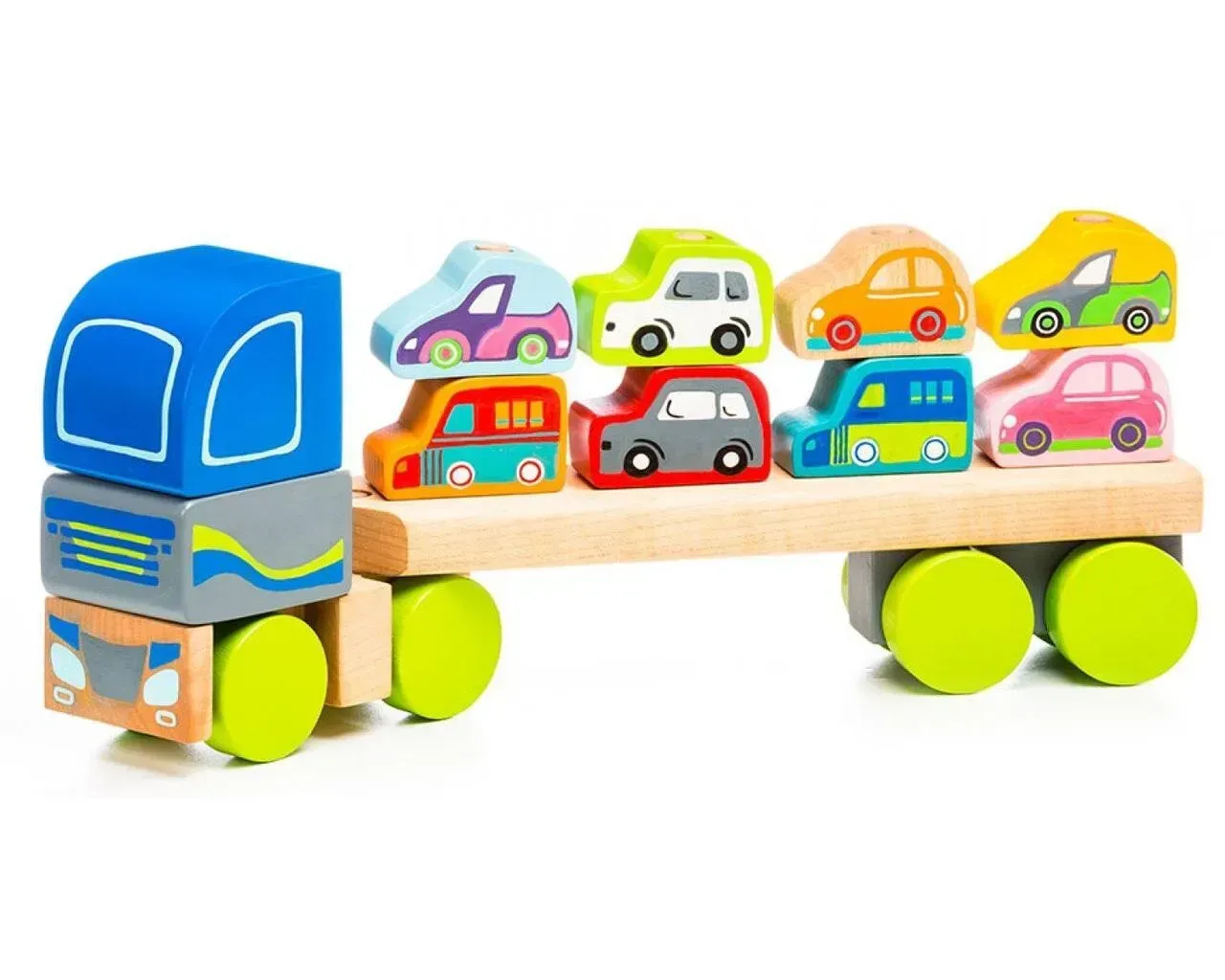 Деревянная игрушка Cubika Тягач с машинками из дерева на 12 дет. Разноцветный (150-98-13418)