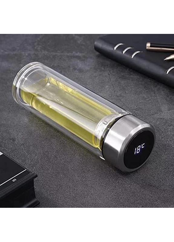Бутылка-термос стеклянная с двойными стенками и датчиком тепла Tee 350 мл Серебряный (404641) - фото 3