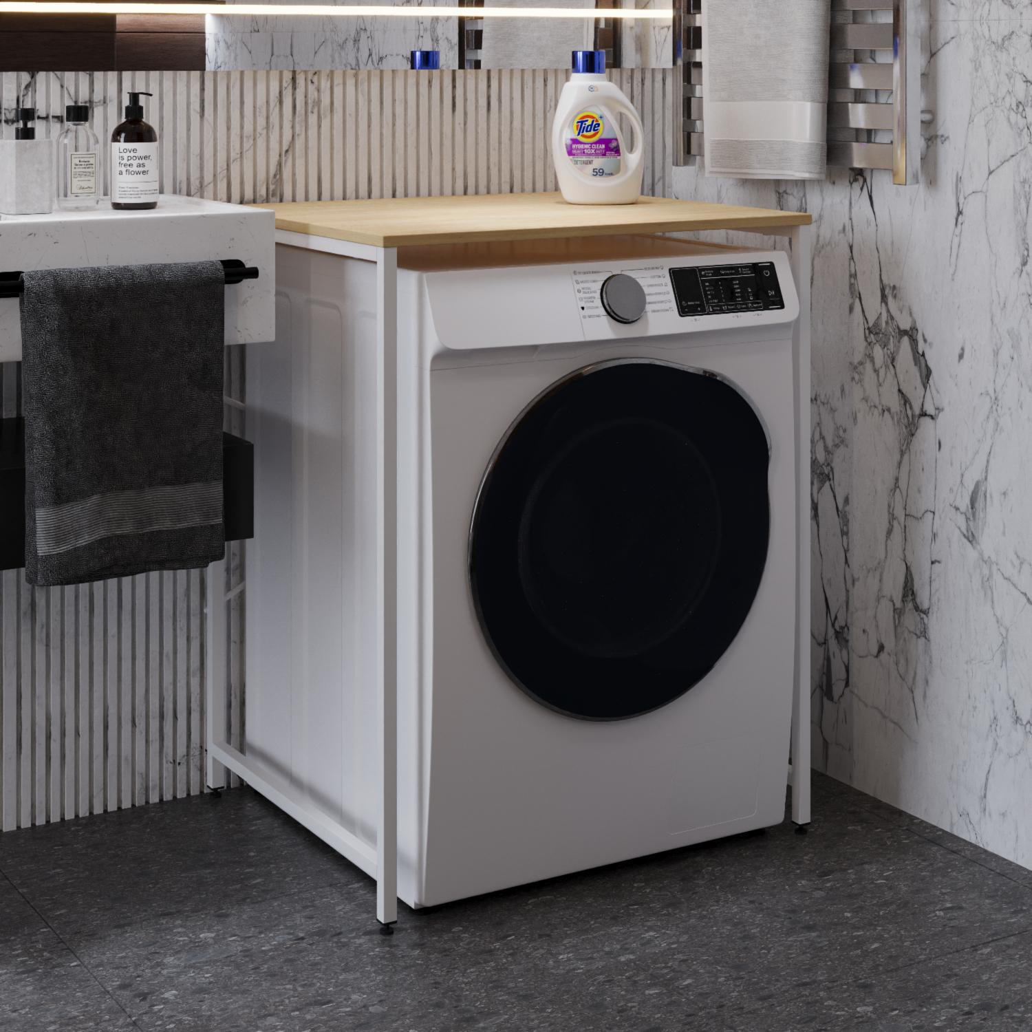 Стеллаж-полка Ferrum-decor Бафрум 401 металл/ДСП 16 мм для стиральной машины 90x70,5x60,5 см Белый/Дуб Кремона Торро (FRD-107582)