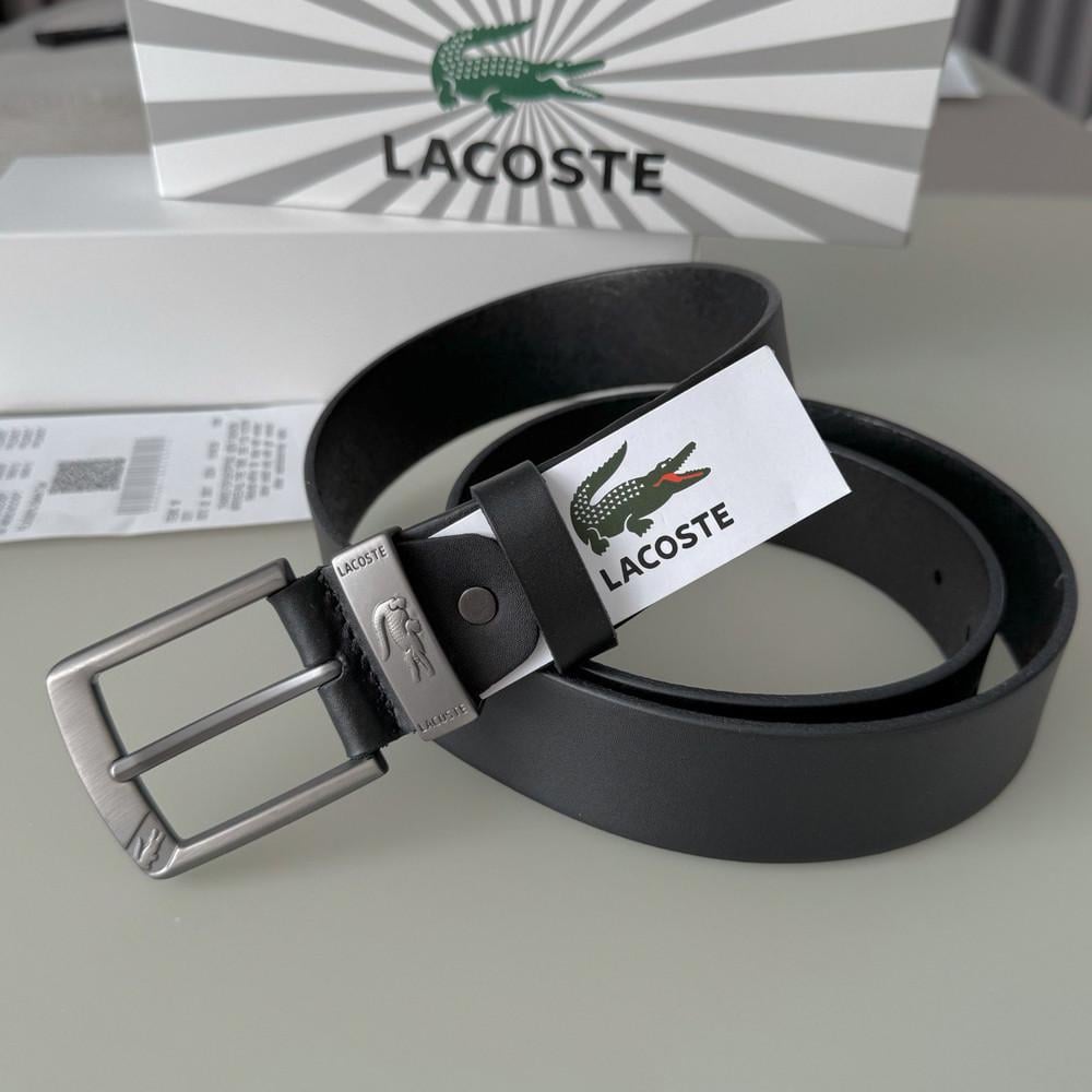Ремінь чоловічий Lacoste шкіряний брендовий Чорний (996 PTR)
