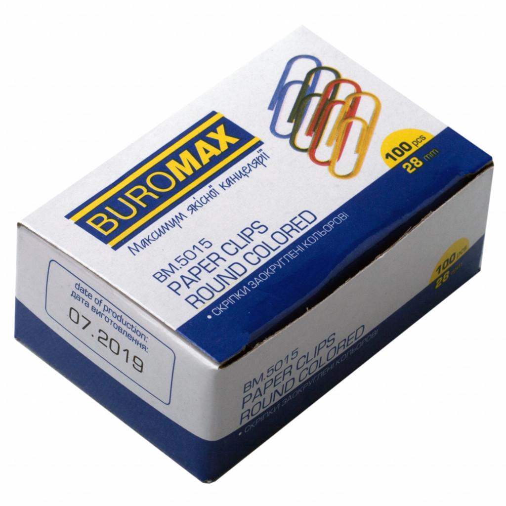 Скріпки Buromax круглі 28 мм 100 шт. Різнокольоровий (1468) Скріпки Buromax круглі 28 мм 100 шт. Різнокольоровий (1468)