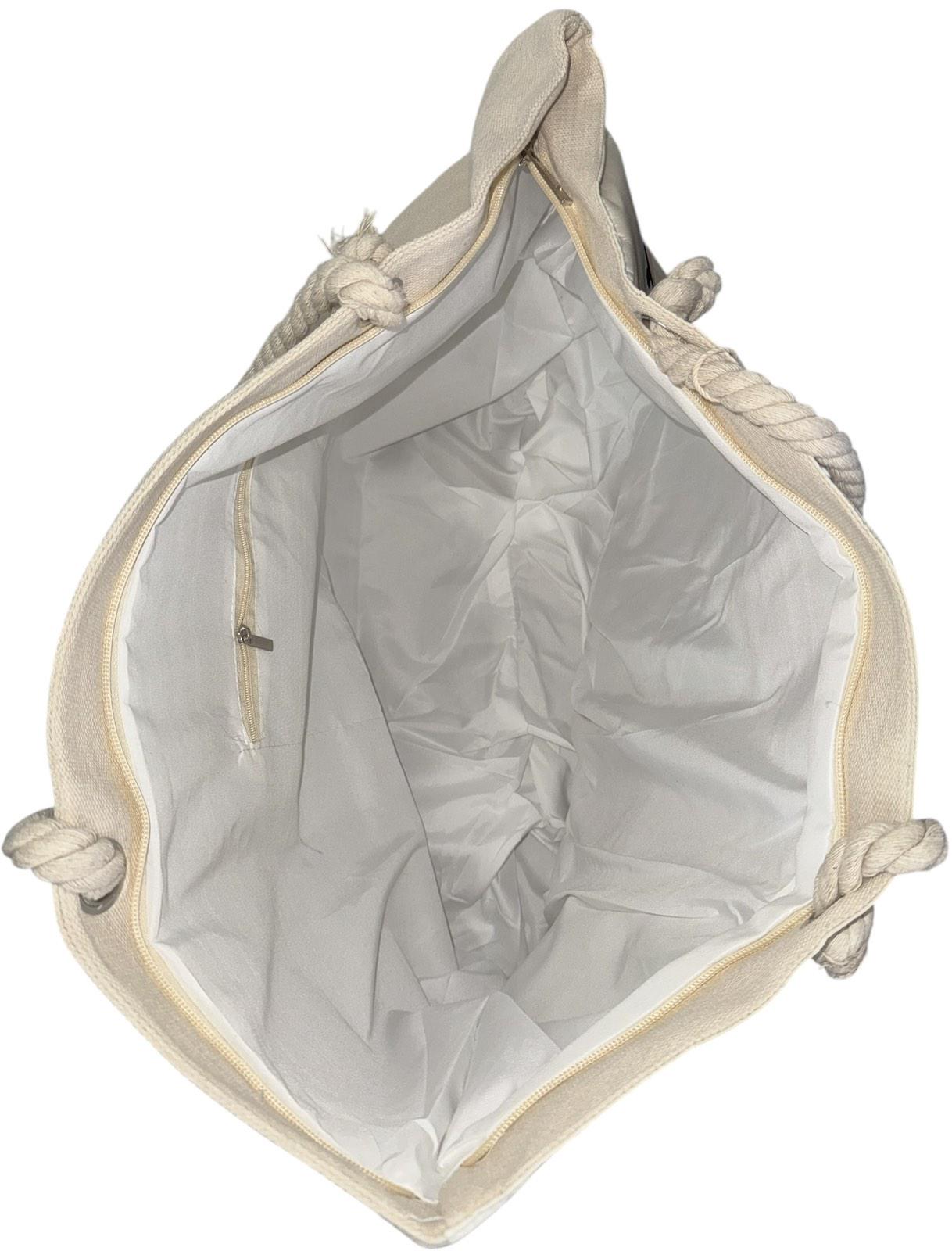 Сумка пляжна жіноча з тканини на блискавці Бежево-синій (2053) - фото 5 Сумка пляжна жіноча з тканини на блискавці Бежево-синій (2053) - фото 5