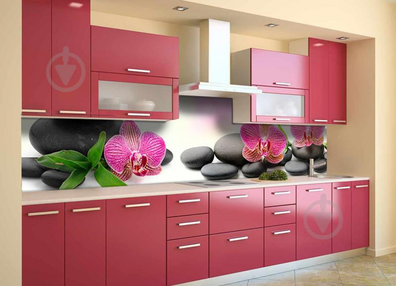 Скинали на кухню Zatarga «Орхидеи на Камнях» 650х2500 мм виниловая 3Д наклейка кухонный фартук самоклеящаяся Z180545/1