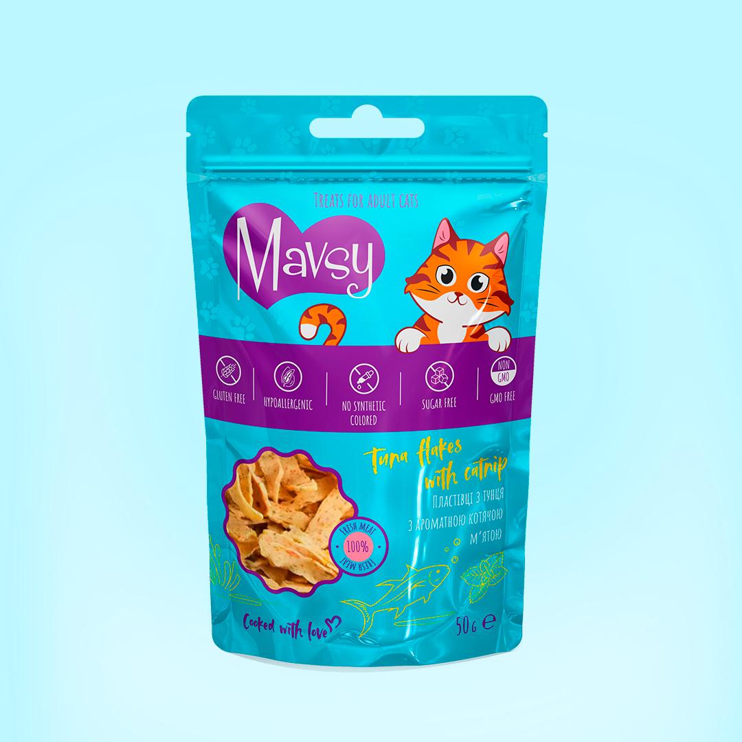 Ласощі для котів Mavsy Tuna flakes with catnip for cats пластівці з тунця з ароматною котячою м'ятою 50 г (13501974) - фото 2
