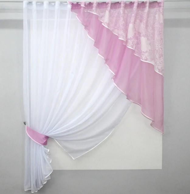 Комплект на кухню шторки/ламбрекен 280х170 см Рожевий/Білий (00к 59-840)