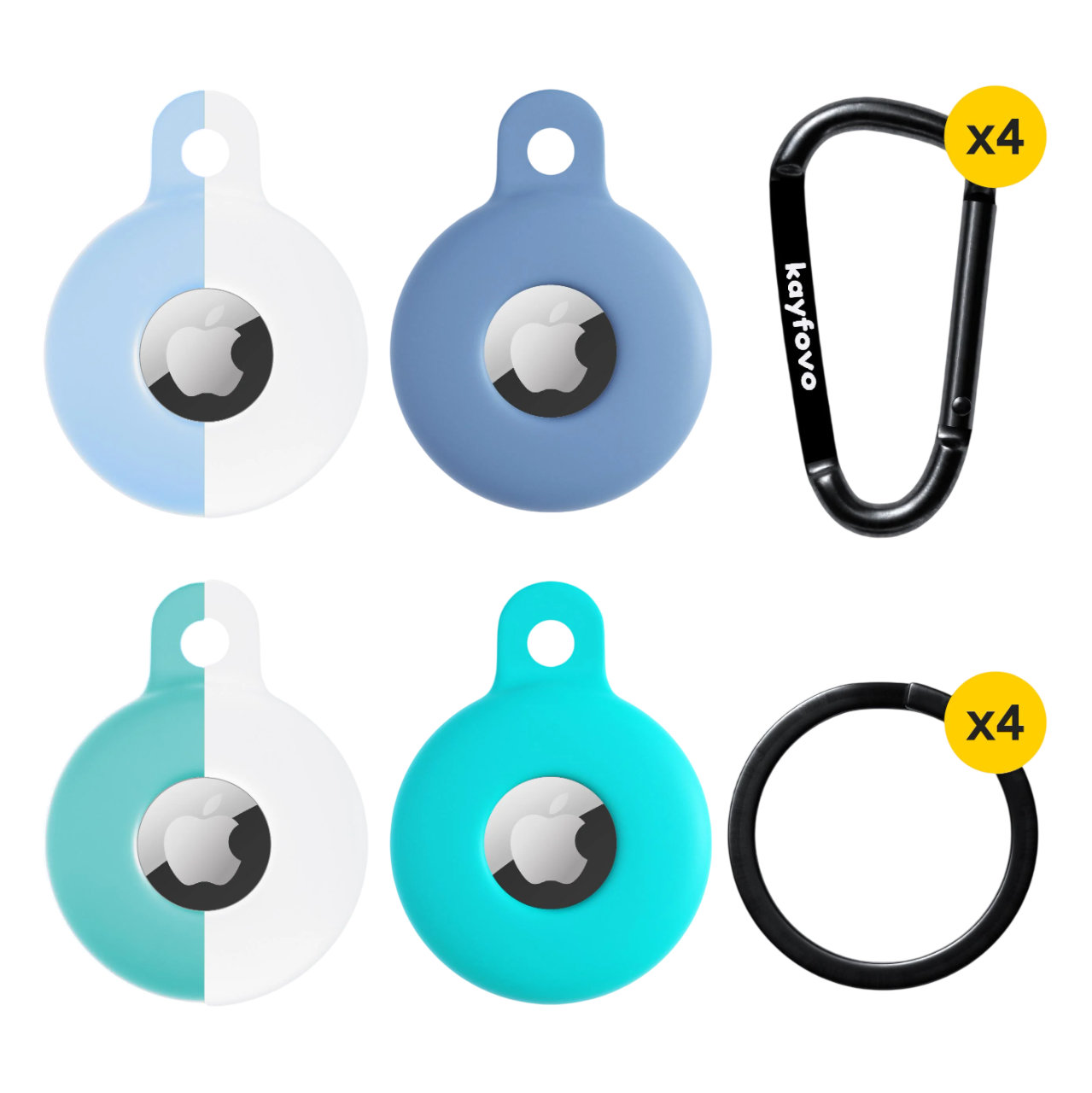 Чехол брелок Kayfovo BGLBWGW4 для Apple AirTag с карабином Silicone Blue/Green/Light-Blue-White/Green-White 4 шт. (28656)