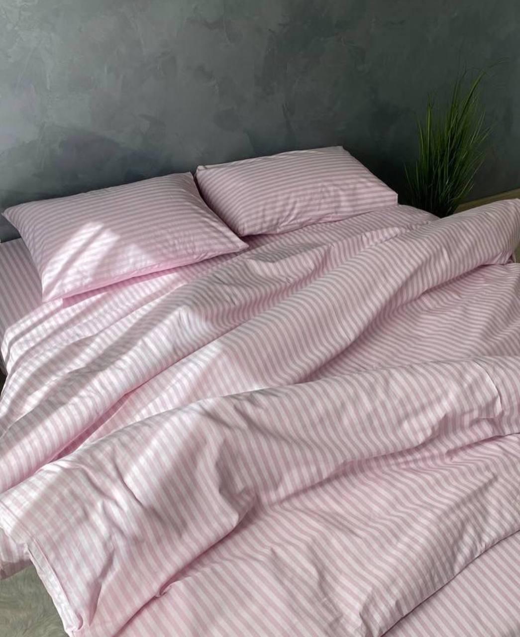 Комплект постільної білизни Gold У смужку двоспальний Рожевий (bz384) - фото 1