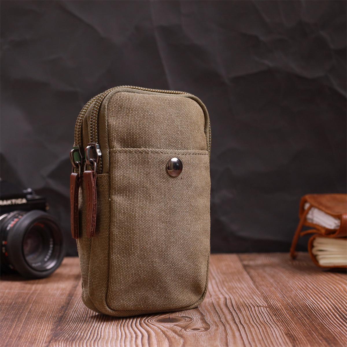 Мужская сумка-чехол на пояс Vintage Bag 22224 из текстиля с металлическим карабином Оливковый - фото 7