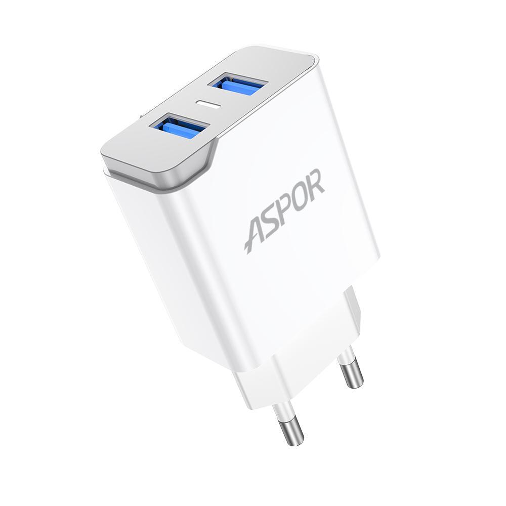 Мережевий зарядний пристрій Aspor A823 Fast Charger 2USB/2,4A Білий (925099)