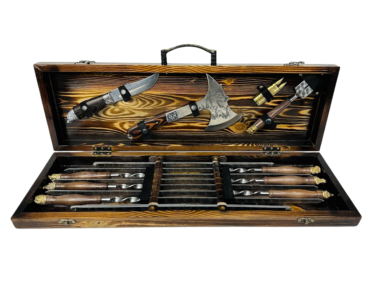 Набор шампуров ручной работы Сафари 11 предметов в кейсе 75х24х10 см Коричневый (124-10-KS-7907)