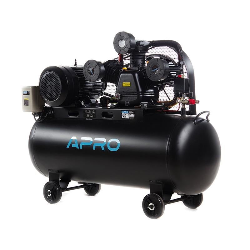 Компрессор Apro трехцилиндровый ременный OFBD-200X 8 Бар 7,5 кВт 1050 л/мин 200 л 380В 2 крана с маслом 1 л (850186)