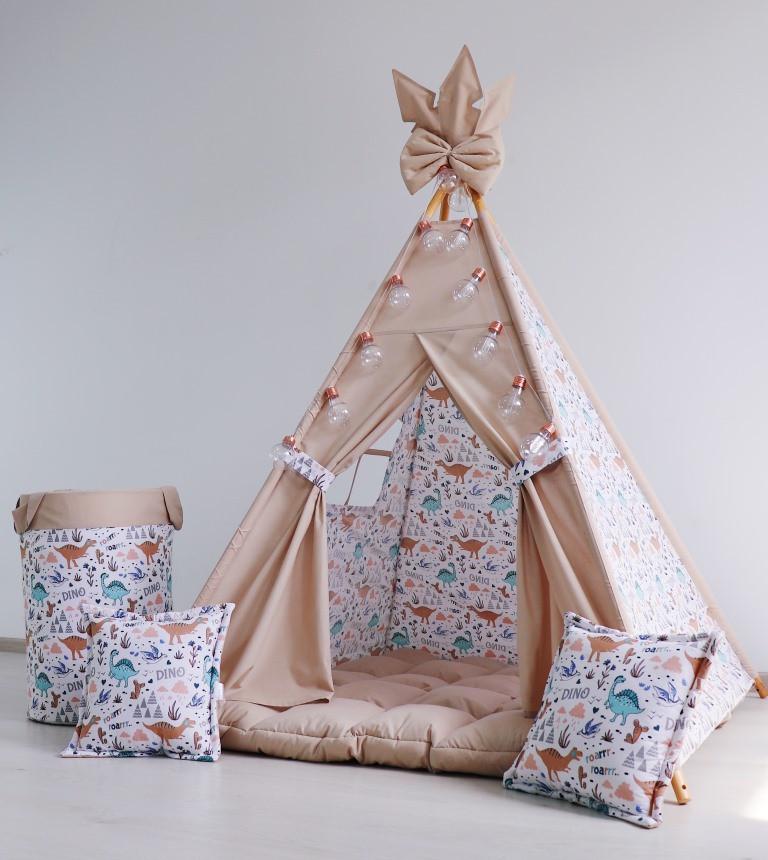 Вігвам дитячий Динозаврики з килимком бон бон подушками з кошиком для білизни - фото 8 Вігвам дитячий Динозаврики з килимком бон бон подушками з кошиком для білизни - фото 8