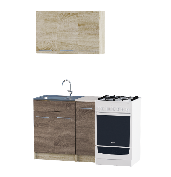 Кухня со столешницей и накладной мойкой Эверест Эко 0,9 м Дуб Сонома/Трюфель ДСП (00329)