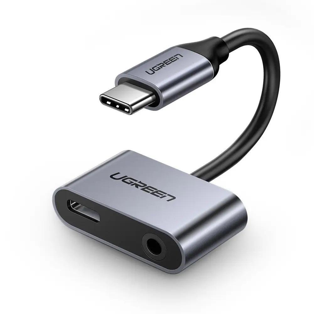 Переходник UGREEN CM193 2xUSB Type-C Hub/3,5 мм 0,1 м Серый (60715)