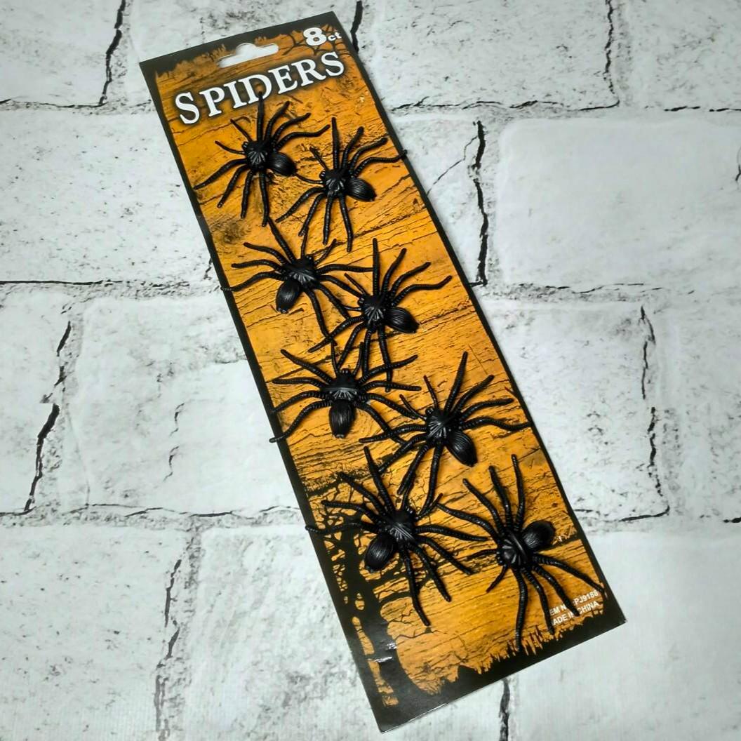 Пауки декор на Хэллоуин 8 шт. 8х4 см Черный (9243-064)