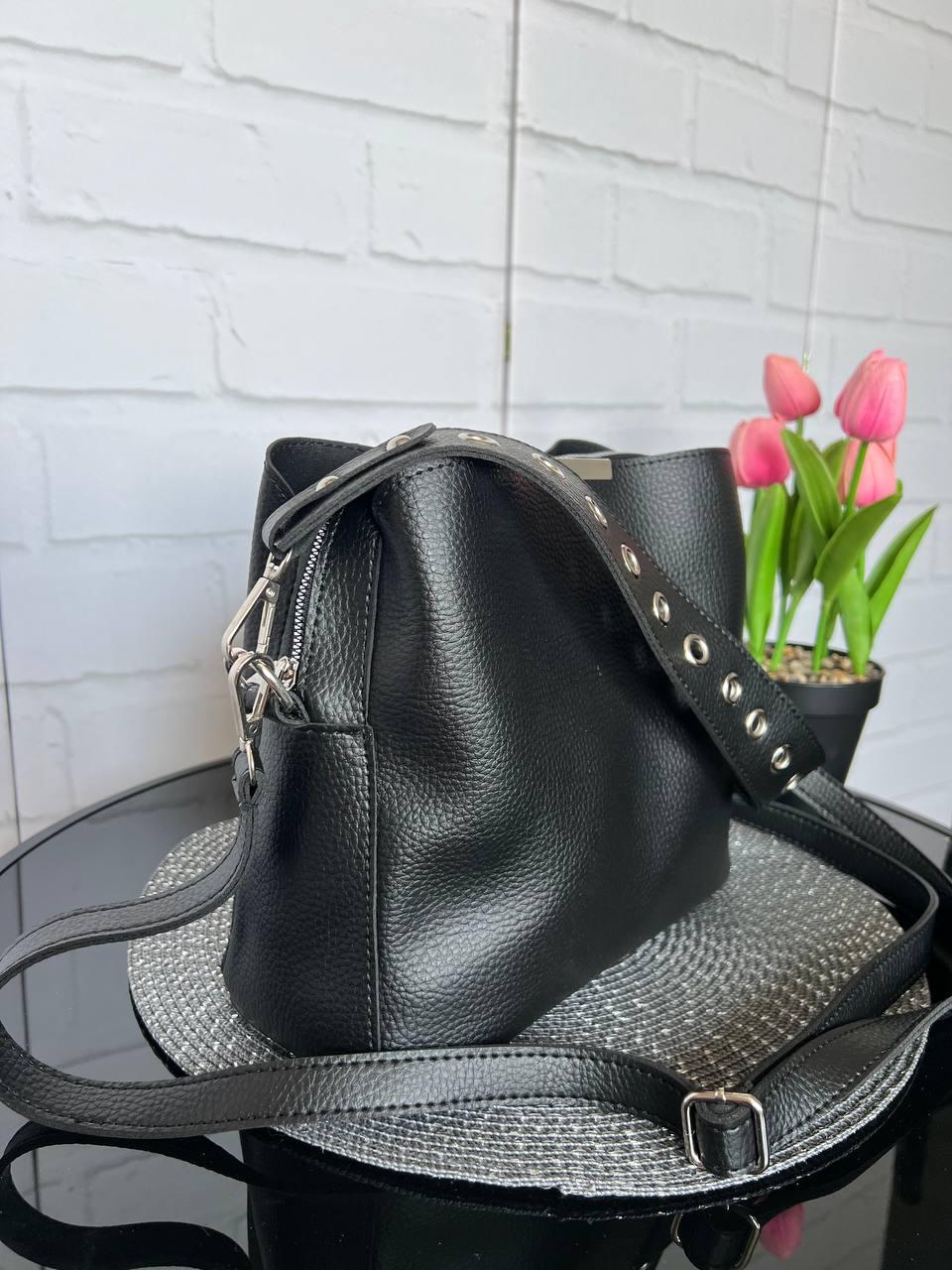 Сумка кросс боди женская через плечо из экокожи с двумя съемными ремнями Черный Сумка кросс боди женская через плечо из экокожи с двумя съемными ремнями Черный