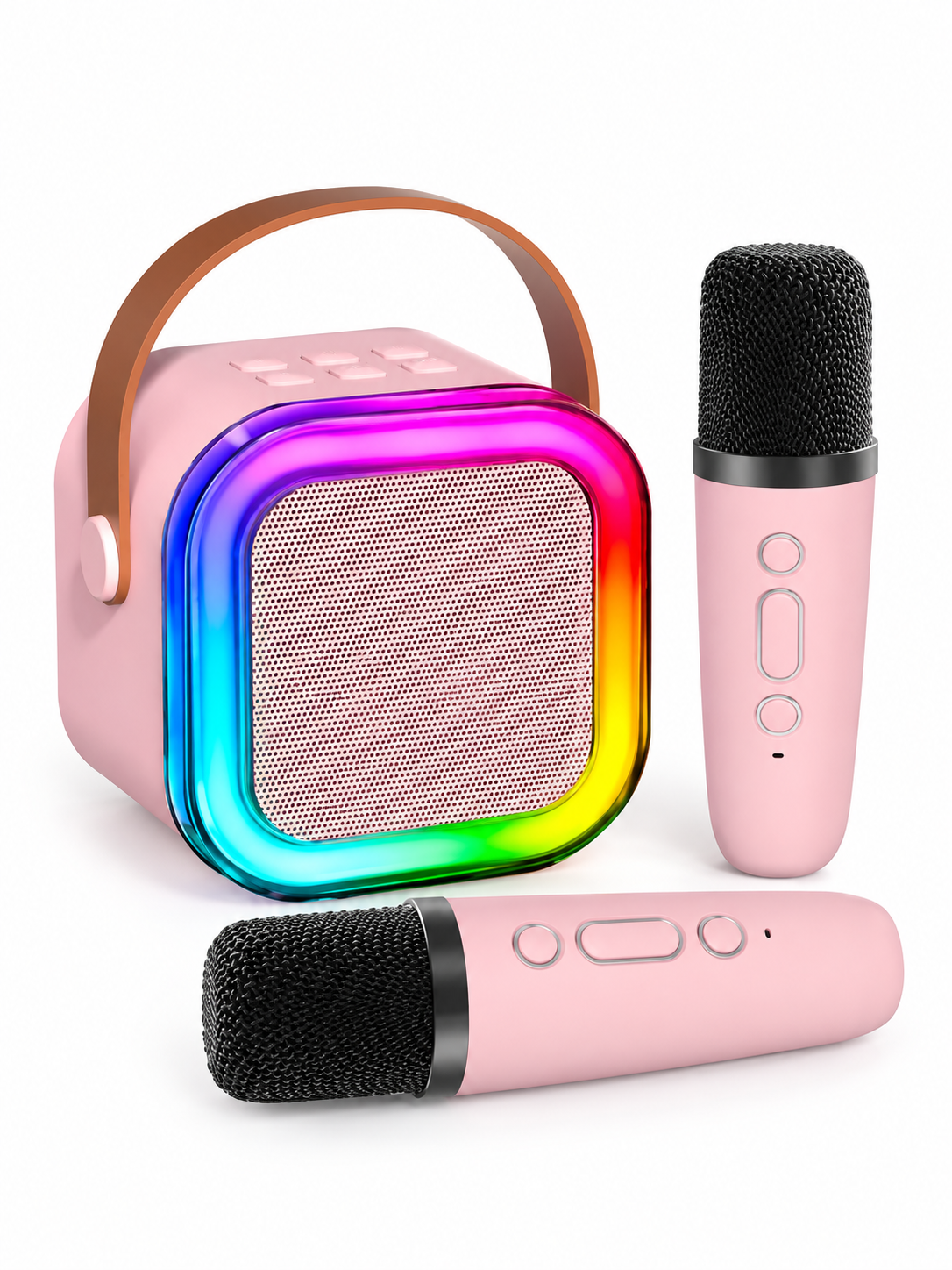 Колонка-караоке беспроводная Bluetooth с 2 микрофонами/RGB-подсветкой/4 голосовыми эффектами 10 Вт Розовый (514511001528)