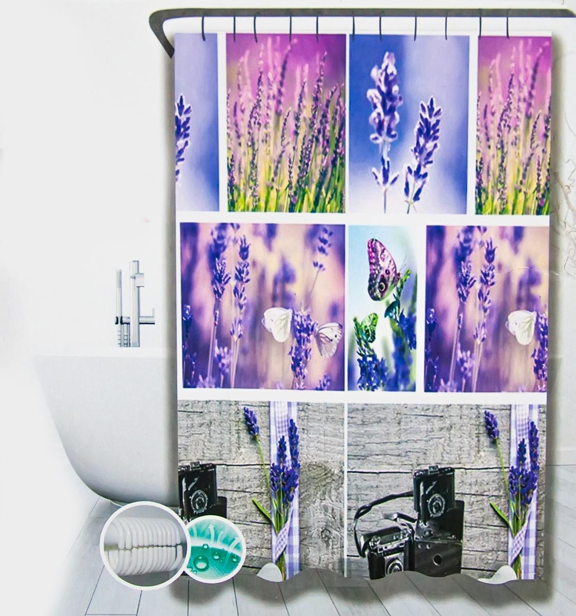 Шторка для ванної кімнати PEVA Лаванда Н-1027 з полімерного матеріалу 180х180 см Фіолетовий (81007) - фото 2