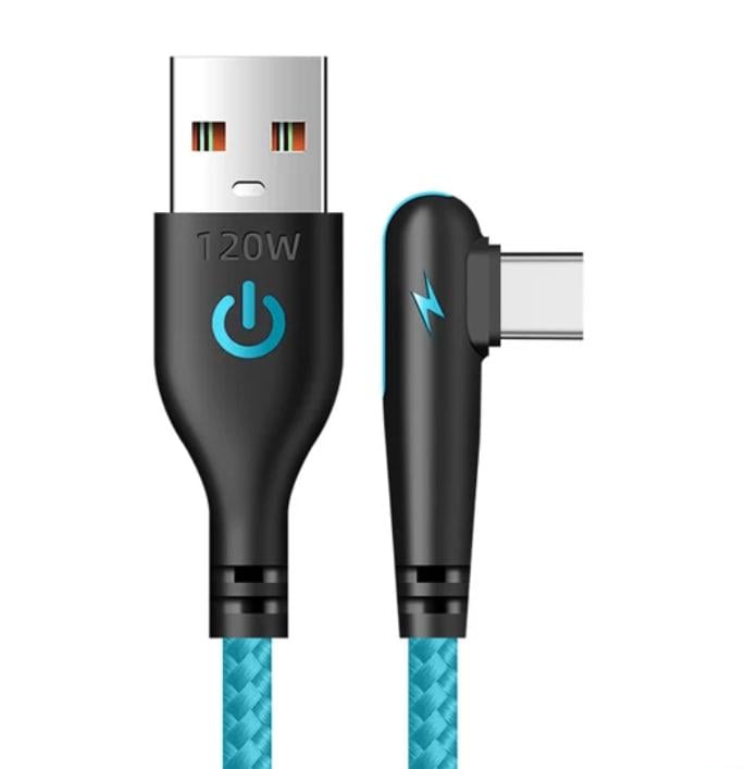 Кабель для швидкої зарядки плетений USB Type C Бірюзовий