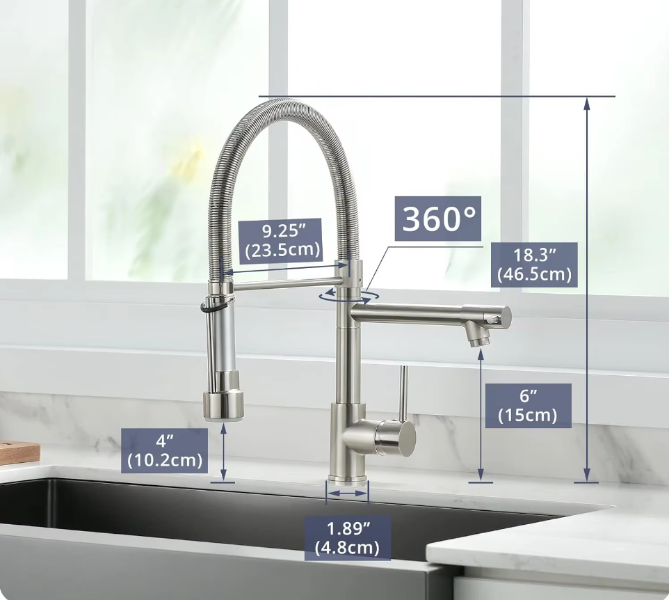 Змішувач для кухні з латуні зі стаціонарним і висувним виливом з нержавіючої сталі матовий Нікель - фото 2