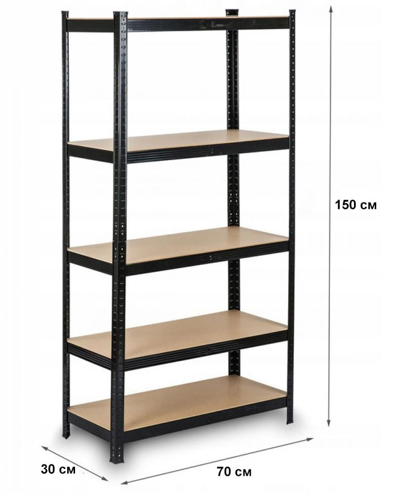 Стелаж металевий Siker GoodTool P7030 5 полиць 150х70х30 см Чорний (4204) - фото 3