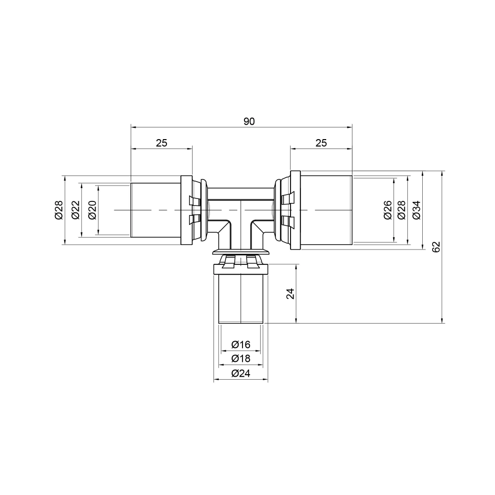 Трійник для обтиску труб ICMA №406 20x16x26 мм (SD00009050) - фото 3 Трійник для обтиску труб ICMA №406 20x16x26 мм (SD00009050) - фото 3
