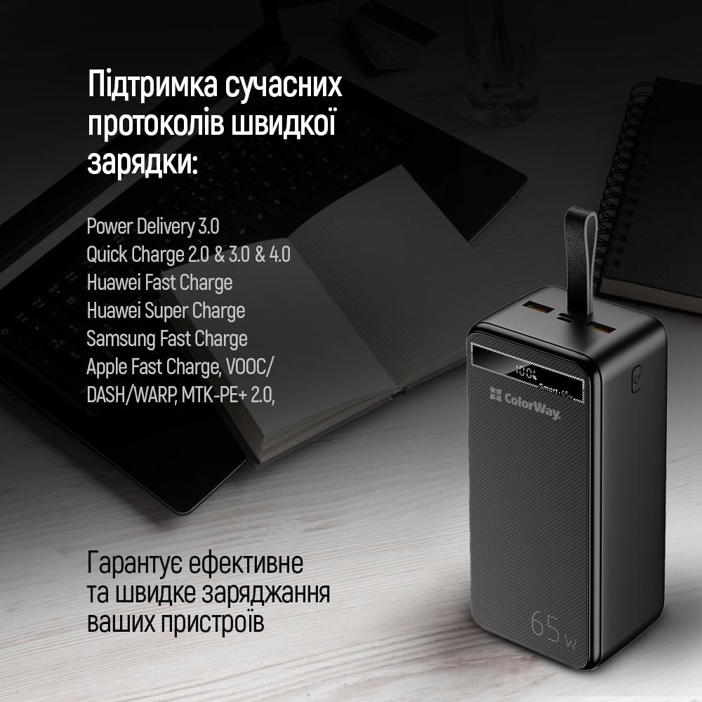 Повербанк ColorWay Powerful USB QC3.0/USB-C Power Delivery 65W 40000 mAh Black (CW-PB400LPA4BK-PDD) - фото 10