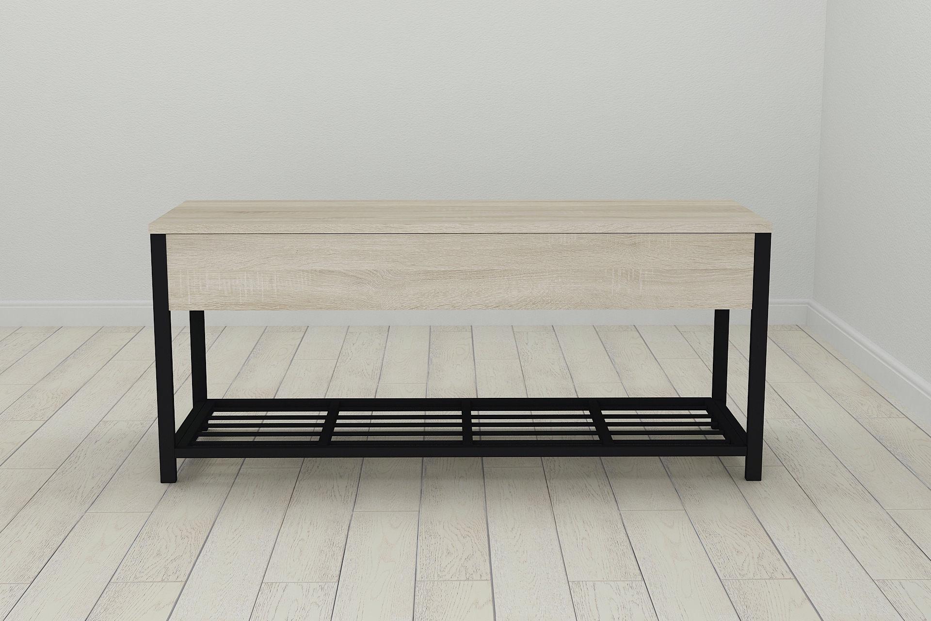 Банкетка с ящиком Ferrum-decor Дрейк 2 металл/ДСП 16 мм 550x1200x400 мм Черный/Сонома (FRD-103069)