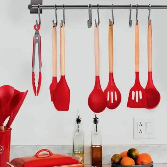 Набор кухонных принадлежностей ZP-053 силикон с деревянной ручкой 12 пр. Красный - фото 5 Набор кухонных принадлежностей ZP-053 силикон с деревянной ручкой 12 пр. Красный - фото 5