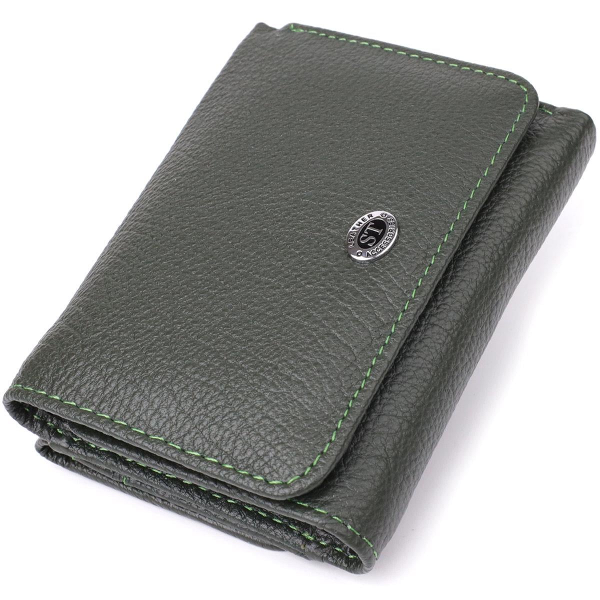 Гаманець жіночий ST Leather 23072 у три складання з натуральної шкіри Зелений (168-136-23072)