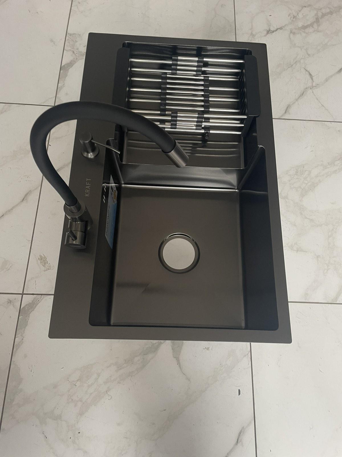 Мийка для кухні Kraft 7848 АL ліва з гнучким краном/сифоном/кошик/дозатор - фото 8