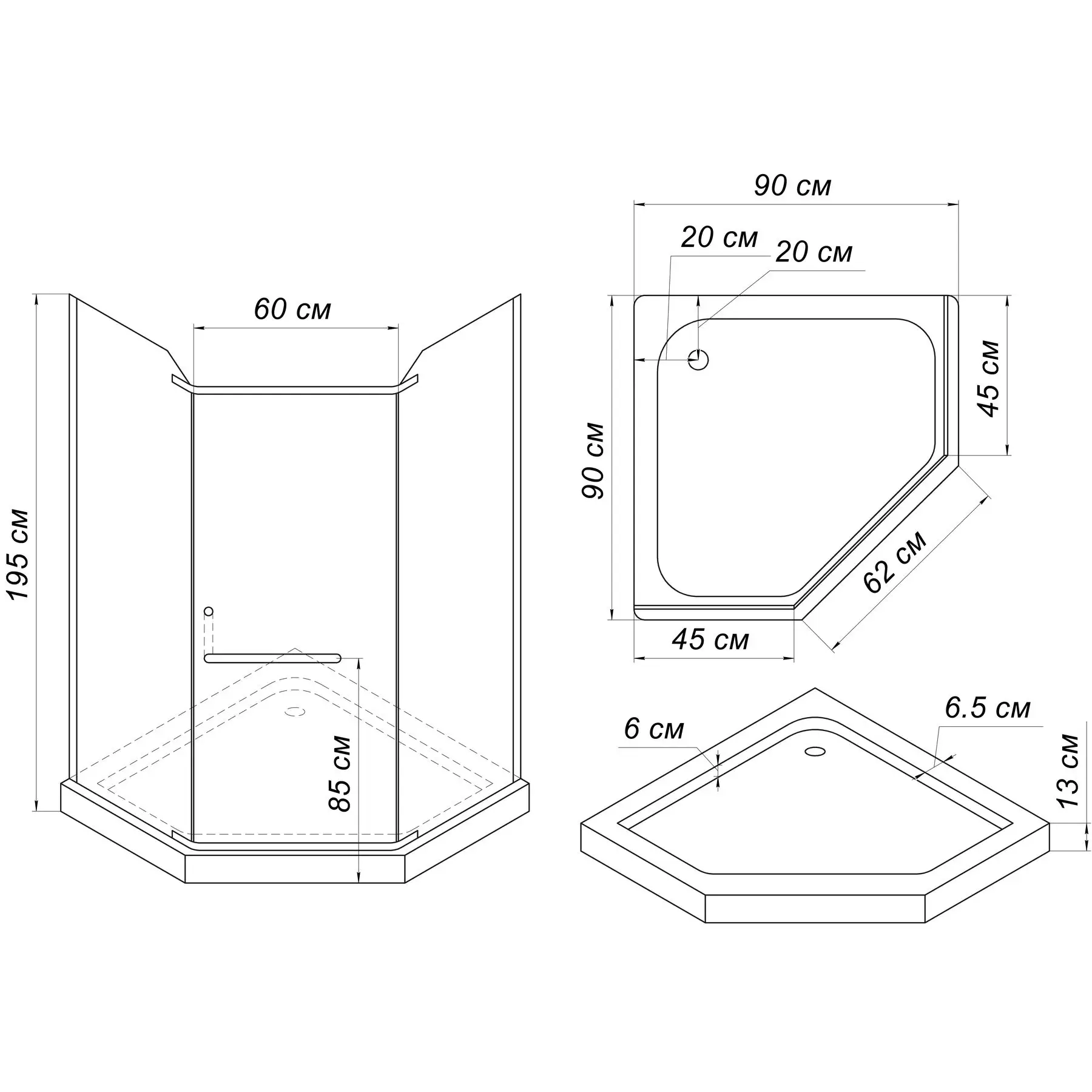 Душова кабіна MIXXUS LINES SCT01-90x90x198-TR п'ятикутна/з підонном/скло 6 мм 90x90 см Хром (OL-MI6913) - фото 12