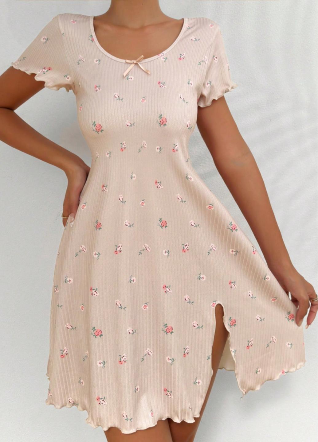 Ночная рубашка женская Summer Flowers в рубчик XL Бежевый (1847-48-01) - фото 5